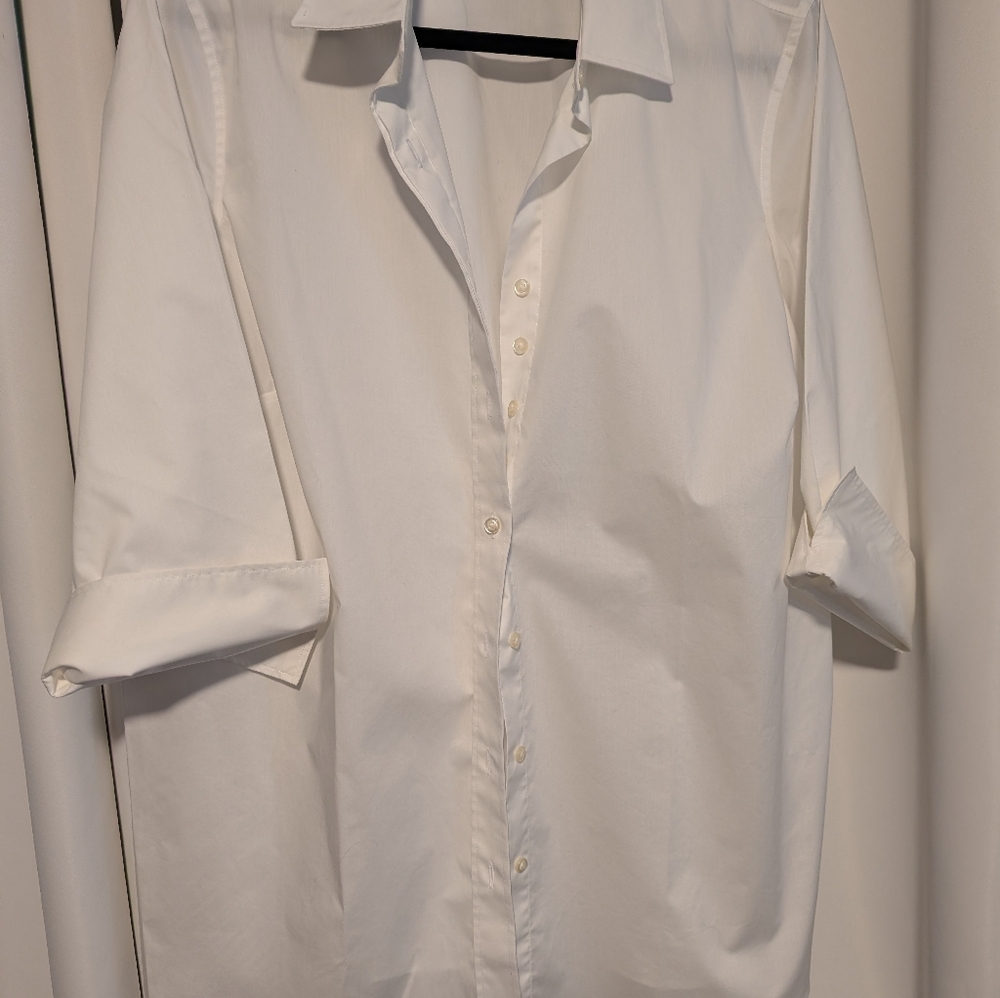 Lands End Outfitters 20 W White Button down Blouse 3/4 fold up sleeve
